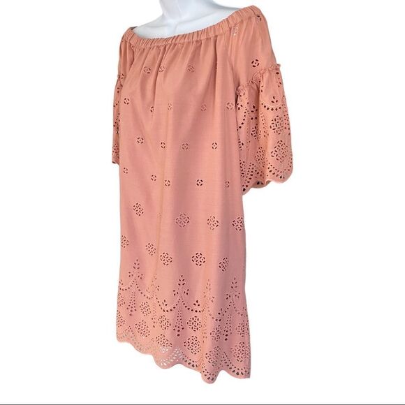 MADEWELL Pink Eyelet Off-Shoulder Casual Dress | Size 0 - Picture 7 of 11